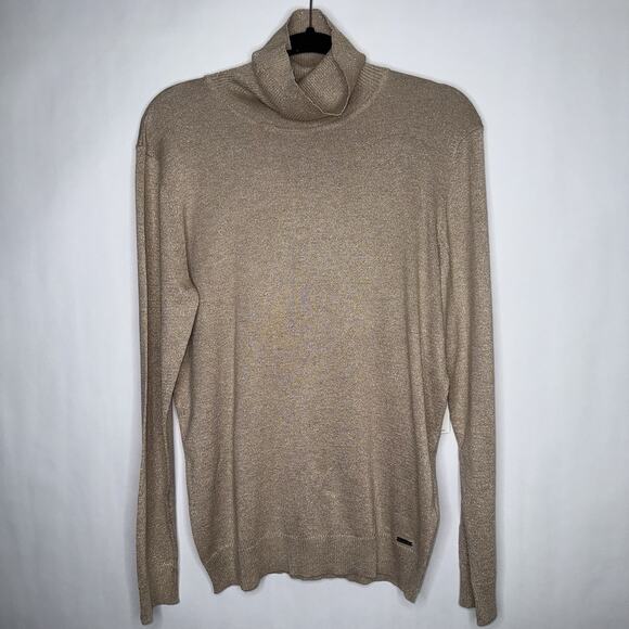 Calvin Klein Women’s Metallic Gold Knit Turtleneck Sweater Size L - Picture 1 of 5